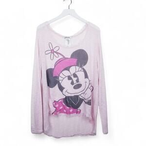 DISNEY PARKS Minnie Mouse Pink Lightweight Looseloom Fringe Edge Sweater - XL